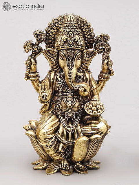 5" Small Superfine Trio of Ganesha Lakshmi Saraswati | Brass Statues