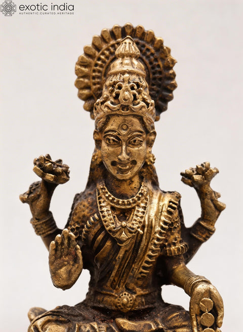 Small Blessing Goddess Lakshmi Seated on Lotus | Copper Statue