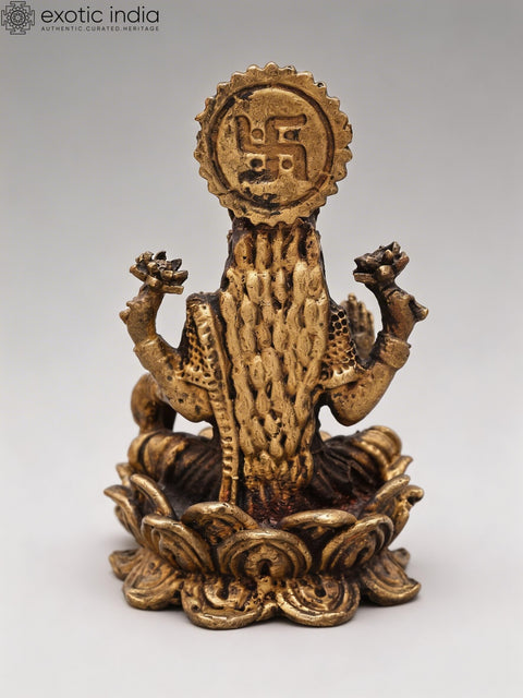 Small Blessing Goddess Lakshmi Seated on Lotus | Copper Statue