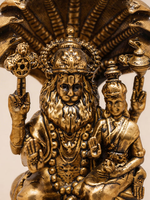 3" Small Lakshmi - Narasimha Seated on Sheshnag | Copper Statue