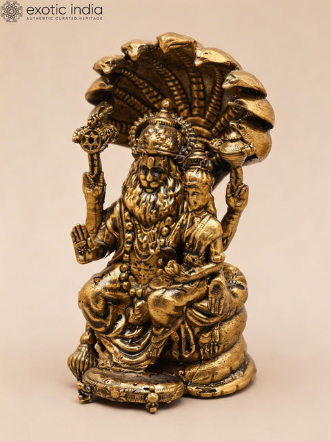3" Small Lakshmi - Narasimha Seated on Sheshnag | Copper Statue