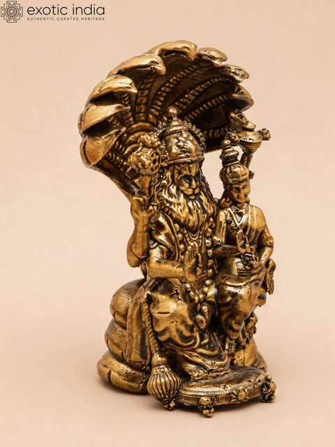 3" Small Lakshmi - Narasimha Seated on Sheshnag | Copper Statue