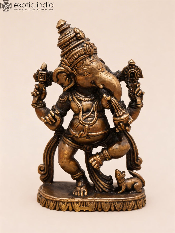 3" Small Dancing Ganesha Side Profile Copper Statue
