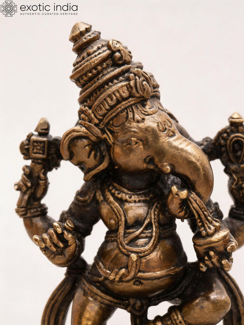 3" Small Side Face Dancing Ganesha | Copper Statue