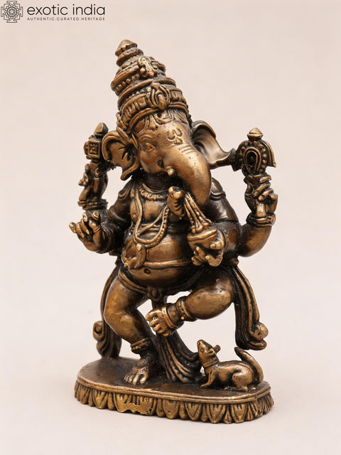 3" Small Side Face Dancing Ganesha | Copper Statue