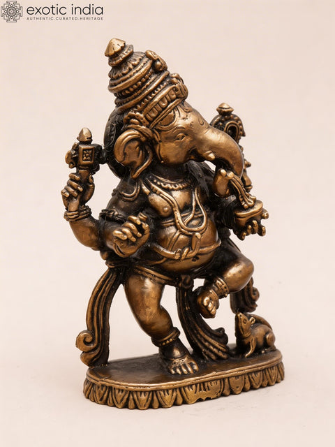 3" Small Side Face Dancing Ganesha | Copper Statue