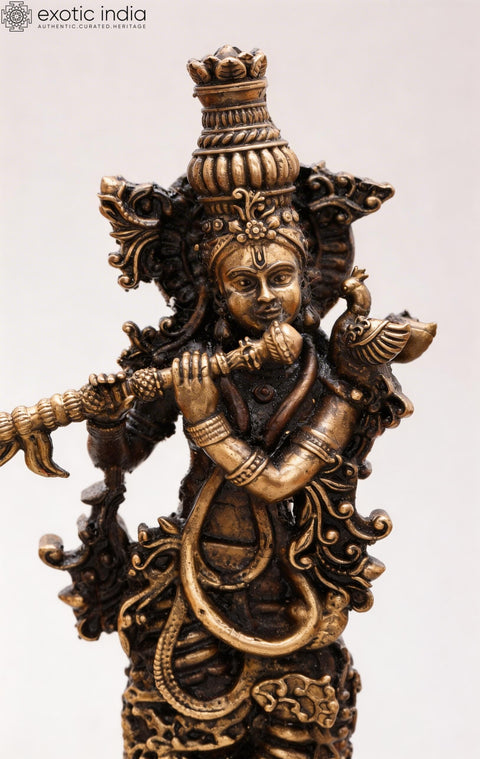 4" Small Lord Krishna Playing Flute | Copper Statue