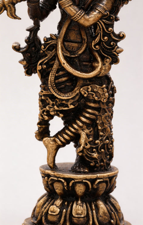 4" Small Lord Krishna Playing Flute | Copper Statue