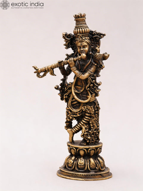 4" Small Lord Krishna Playing Flute | Copper Statue
