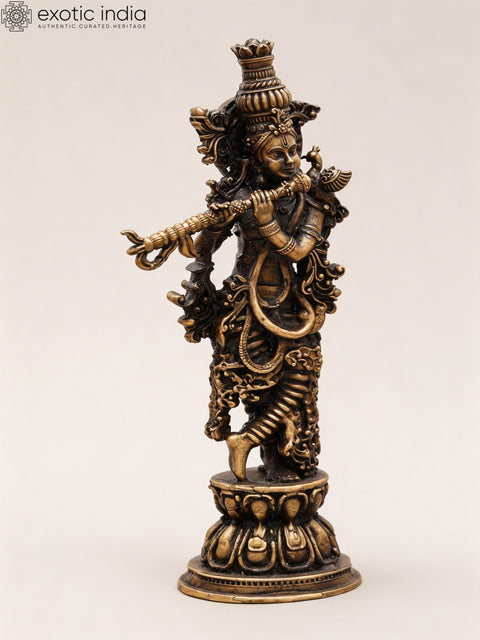 4" Small Lord Krishna Playing Flute | Copper Statue