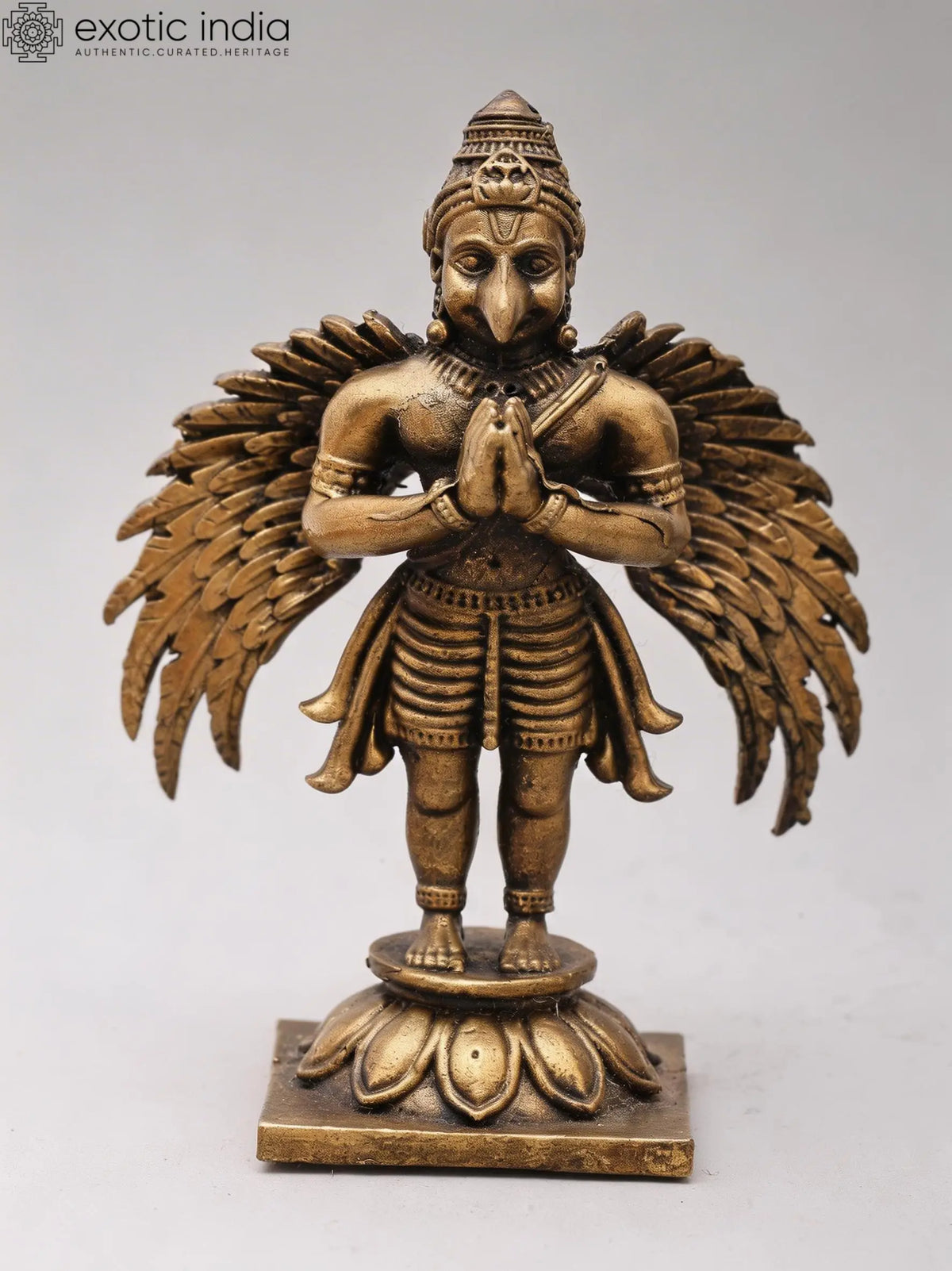 Small Standing Garuda in Namaskar Mudra | Copper Idol