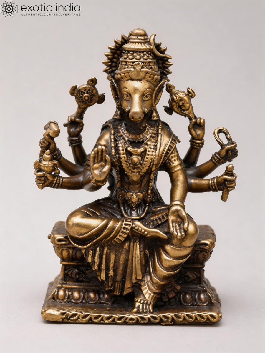 3" Eight Armed Goddess Varahi Copper Idol for Pooja