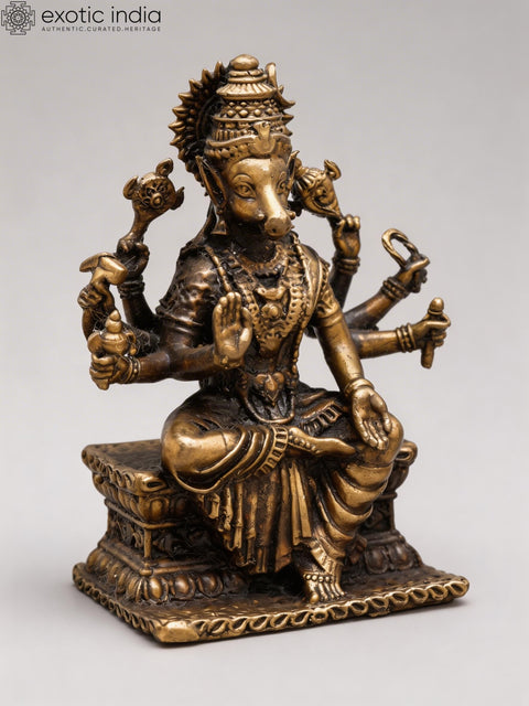 3" Small Eight Armed Goddess Varahi | Copper Idol