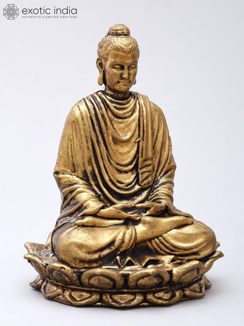 2" Small Meditating Buddha Seated on Lotus | Copper Idol