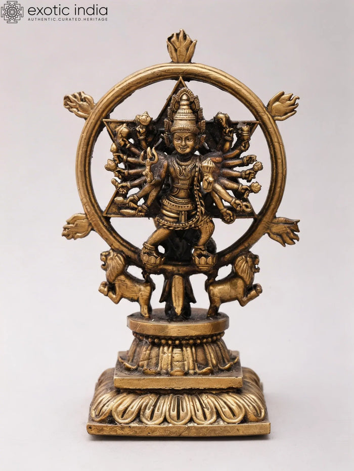 5" Small Chakrathalwar (Sudarshan Vishnu) with Lord Narasimha on Reverse | Copper Statue