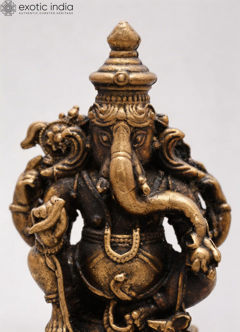 2" Small Ganapati Bappa with Mushak | Copper Statue