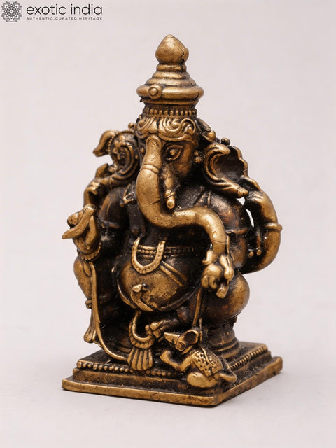 2" Small Ganapati Bappa with Mushak | Copper Statue