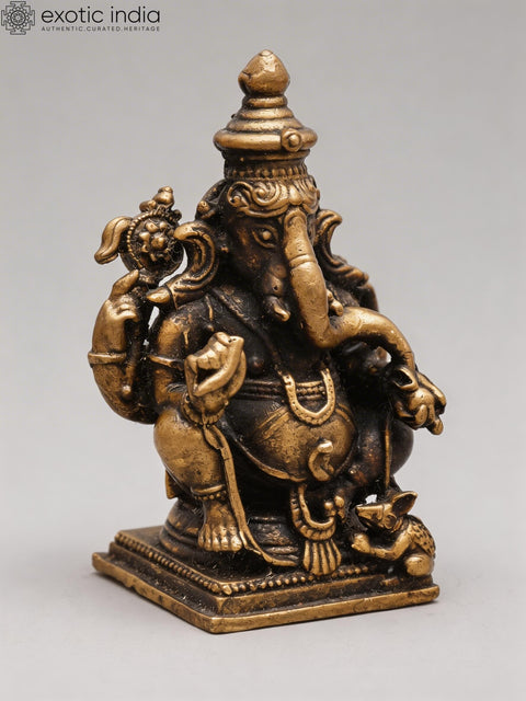 2" Small Ganapati Bappa with Mushak | Copper Statue
