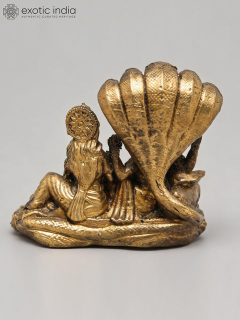 Small Shesha-Shayi Lord Vishnu with Goddess Lakshmi | Copper Statue