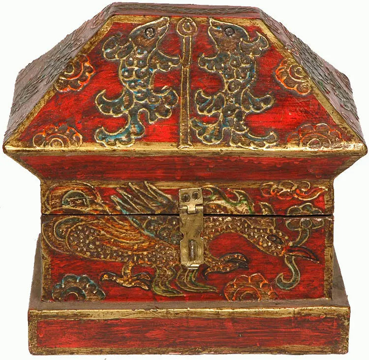 Dragon Temple Ritual Box Brass Statue with Auspicious Symbols