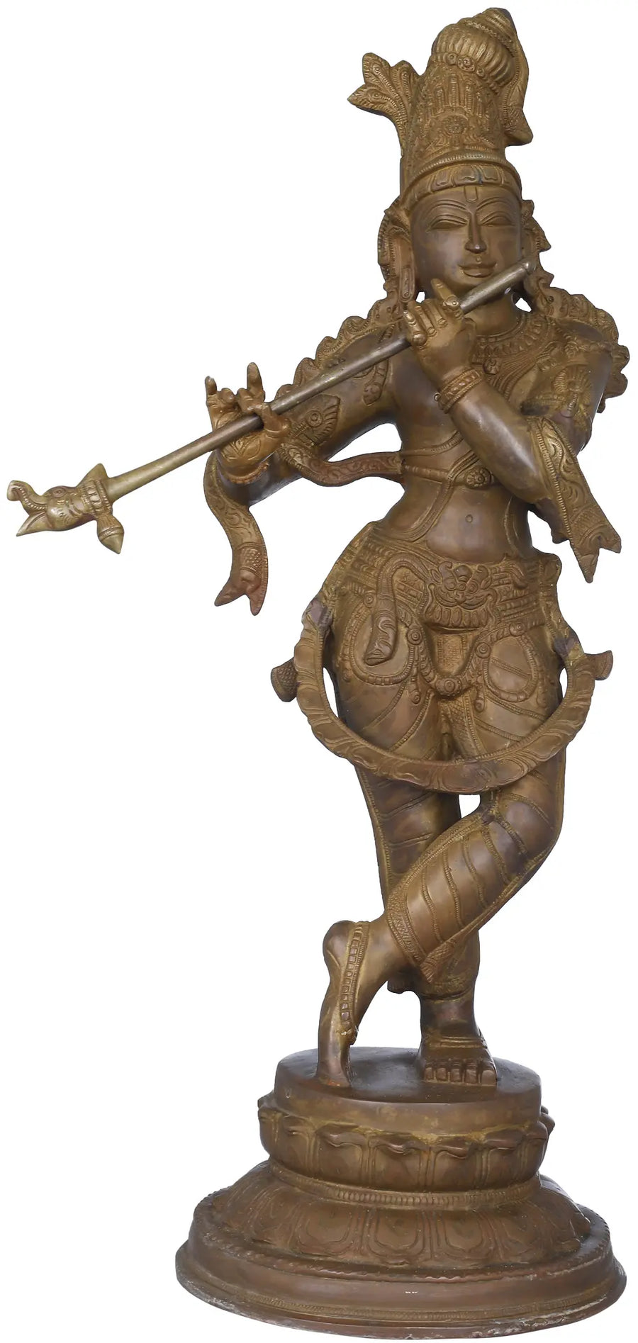 22" Handmade Krishna Flute Player Brass Statue