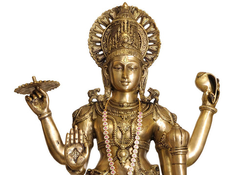 42" Large Size Lord Vishnu In Brass | Handmade | Made In India