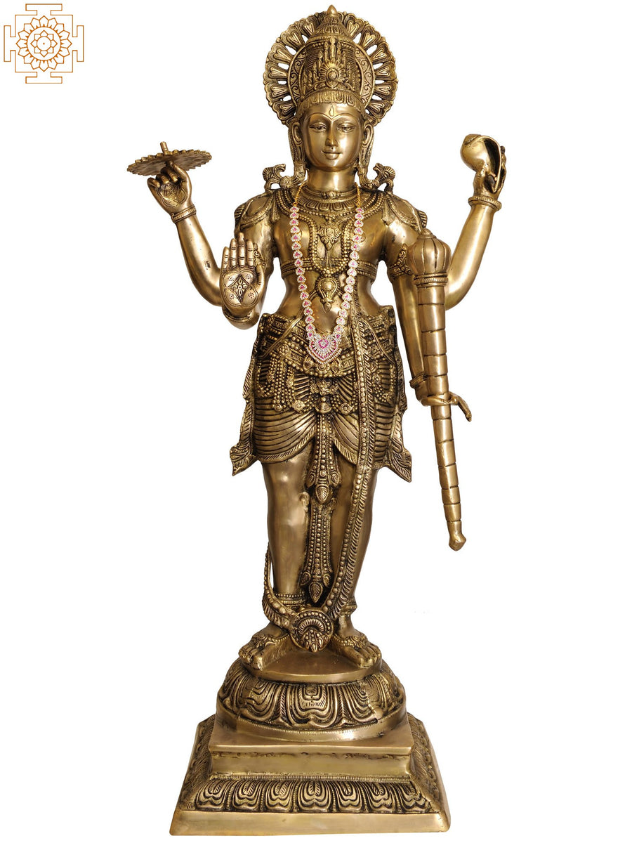 42" Large Handmade Lord Vishnu Brass Statue for Home Pooja