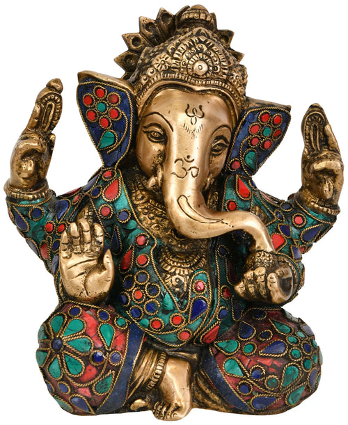 6" Lord Ganesha Brass Statue Handmade