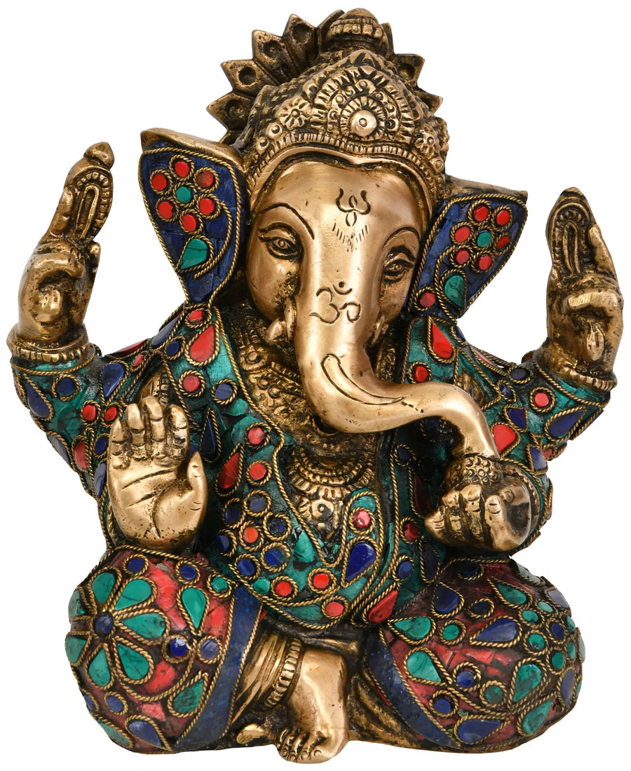 6" Lord Ganesha Brass Statue Handmade