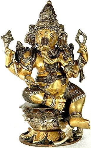 11" Kamalasana Shri Ganesha In Brass | Handmade | Made In India
