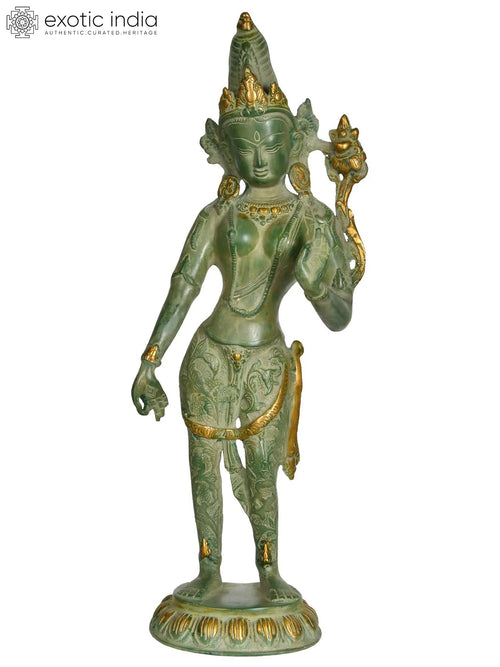 16" Handmade Tibetan Buddhist Standing Tara Brass Statue