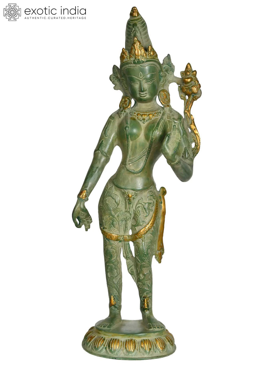 16" Handmade Tibetan Buddhist Standing Tara Brass Statue