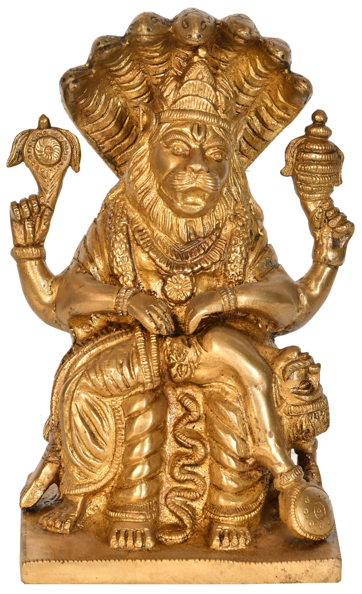 8" Brass Lord Narasimha Statue Handmade Home Decor Idol