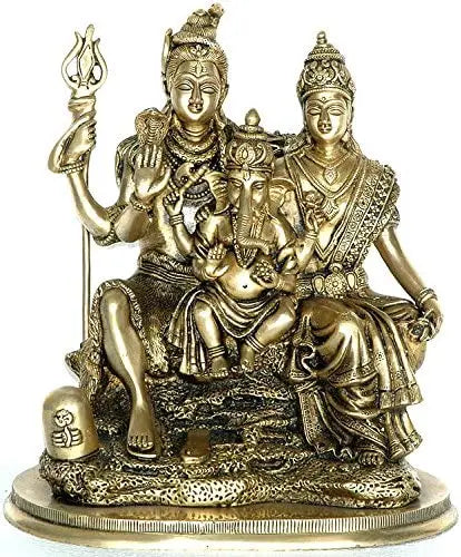11" Shiva Parvati Ganesha Brass Family Idol Handmade