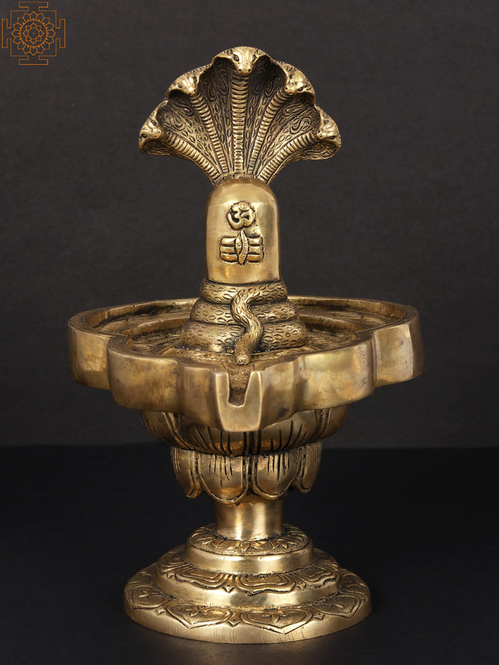 9" Brass Shivalinga Idol on Lotus Pedestal Handmade