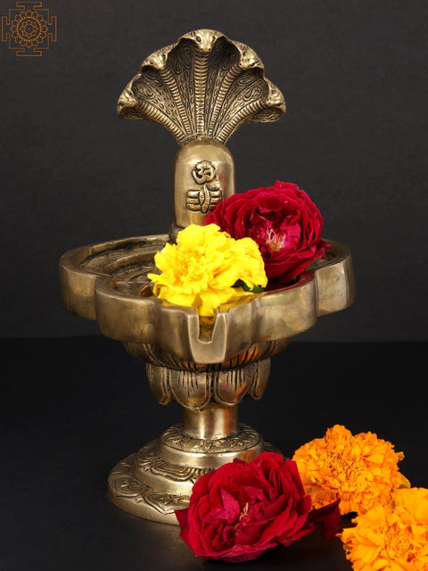 9" Shivalinga Idol on Lotus Pedestal in Brass | Handmade | Made in India