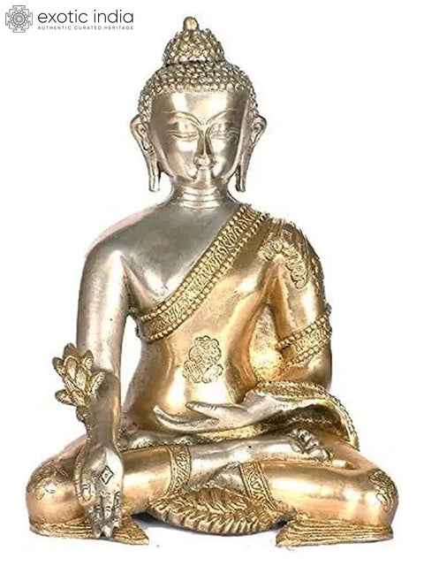 10" Tibetan Buddhist Deity- The Cosmic Doctor Bhaishajyaguru (Medicine Buddha) In Brass | Handmade | Made In India