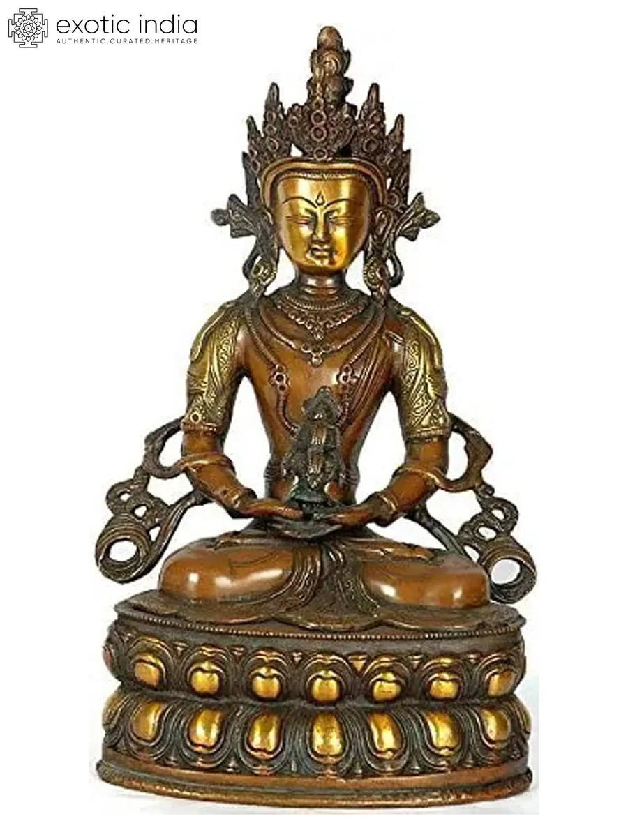 13" Amitabha Buddha Handmade Brass Statue for Pooja