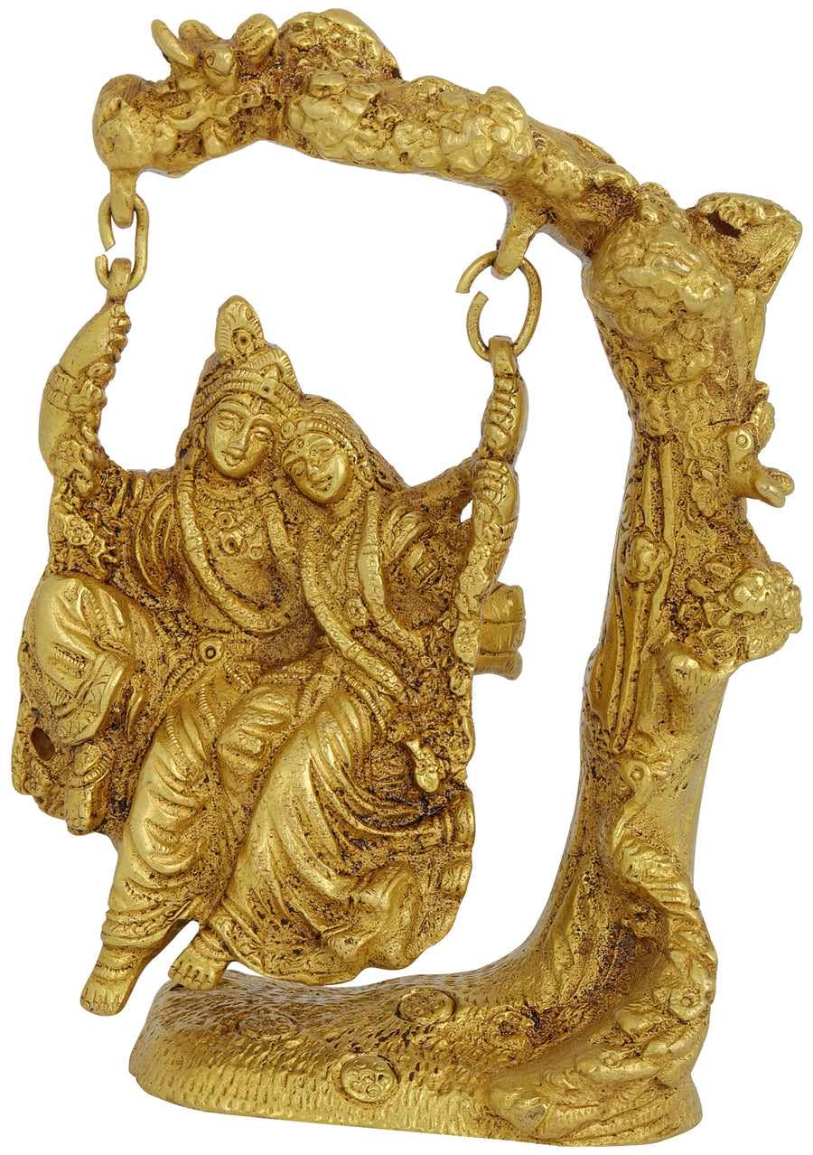 6" Brass Radha Krishna Statue Swinging Under Kadamba Tree Handmade