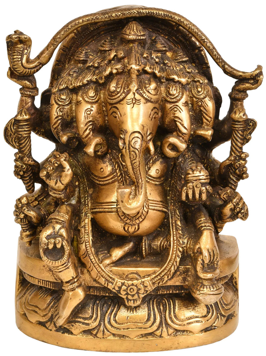 5" Five Headed Ganesha Brass Idol Handmade