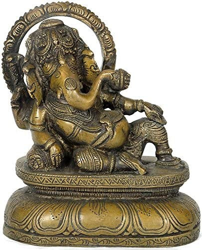 7" Relaxing Ganesha Brass Statue | Handmade | Made in India