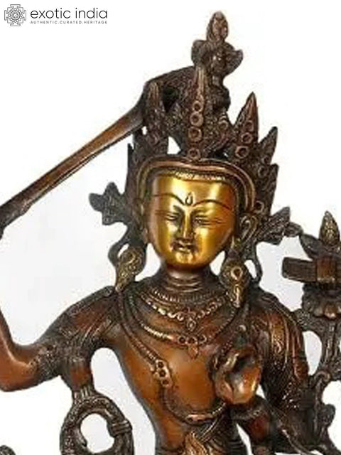 14" Manjushri - Bodhisattva of Transcendent Wisdom | Handmade Tibetan Buddhist Deity Brass Statue