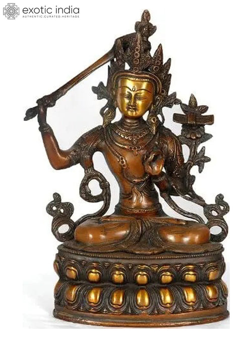 14" Manjushri Bodhisattva Handmade Brass Statue for Home Pooja