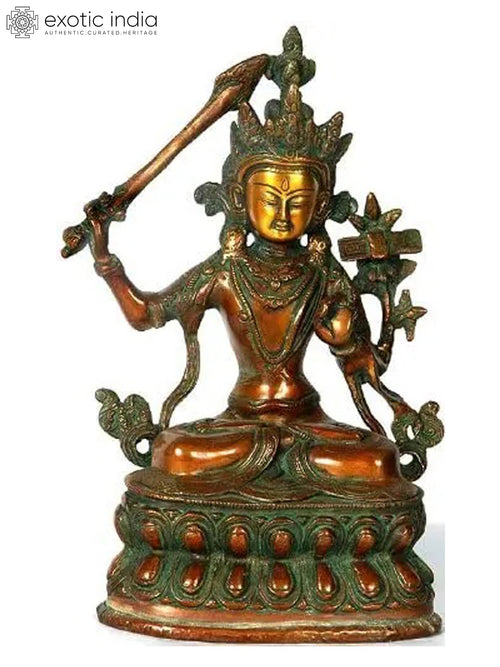13" Manjushri Bodhisattva Brass Statue - Buddhist Deity of Wisdom Handmade