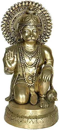 19" Blessing Hanuman Handmade Brass Statue