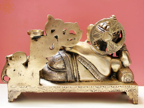 14" Reclining Ganesha with Lamp (Diya) In Brass | Handmade | Made in India