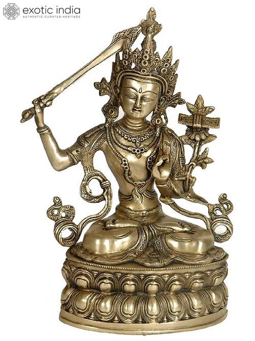 13" Manjushri Bodhisattva of Wisdom Handmade Brass Statue