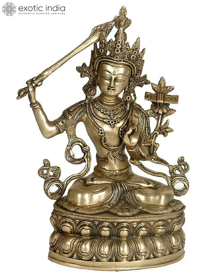 13" Manjushri Bodhisattva of Wisdom Handmade Brass Statue