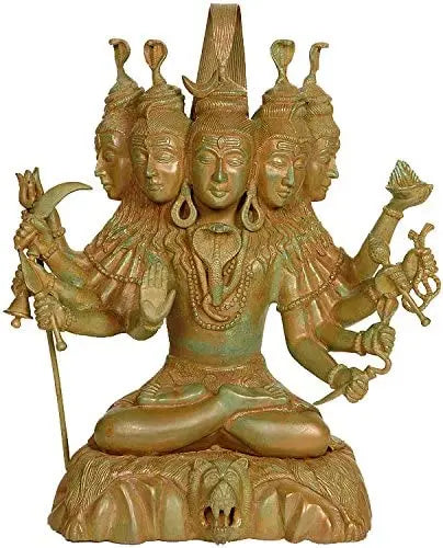 16" Handmade Dashabhujadhari Panchamukha Shiva Brass Idol