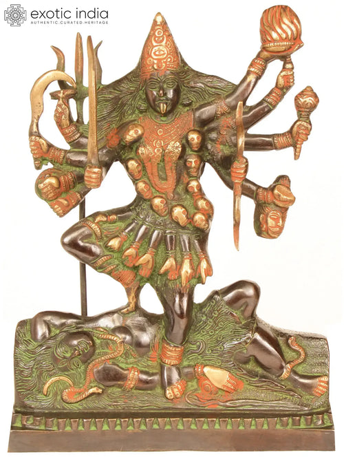 12" Goddess Kali Handmade Brass Sculpture for Pooja